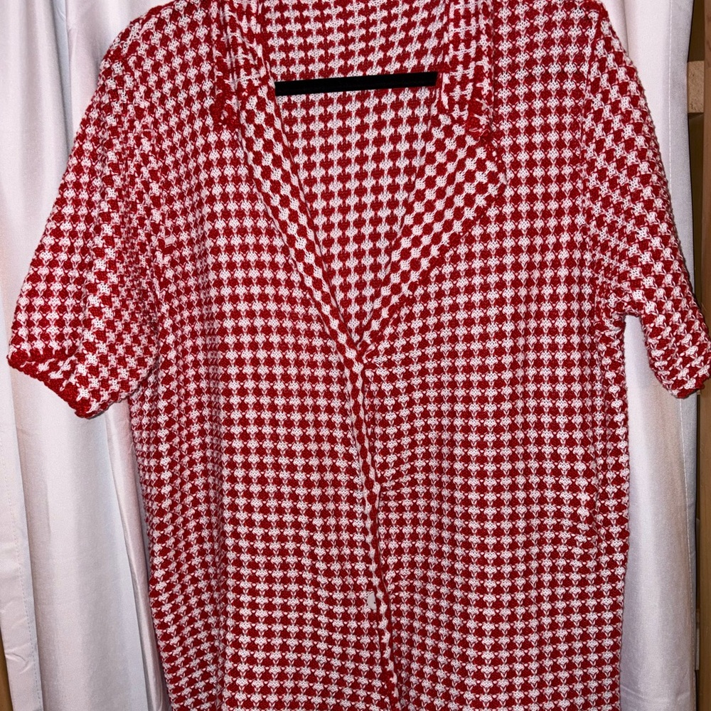 Red and White Checkered Knit Shirt